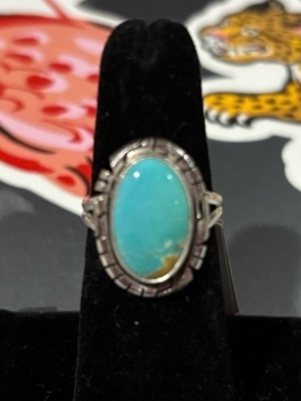 Navajo Turquoise Oval Stone Sterling Silver Ring - Blue Turquoise Mine 8